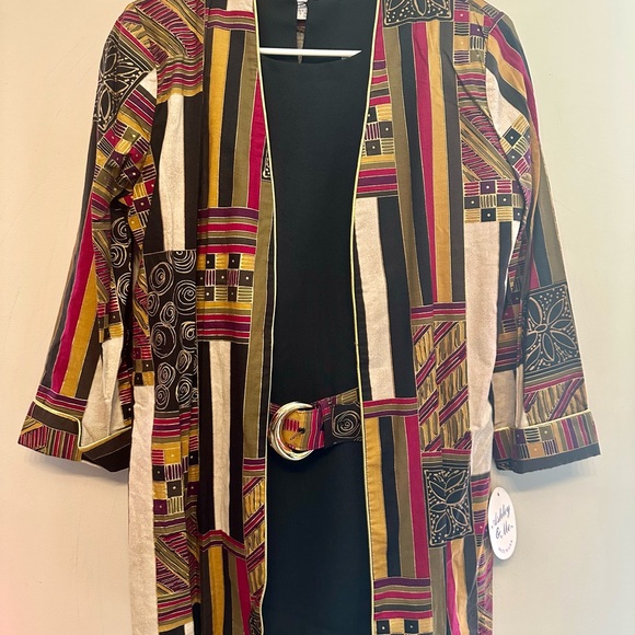 True Vintage 80s/90s Ashley 26 Multicolor Geometric Blazer, Belt & Dress Set 10 - Picture 3 of 13